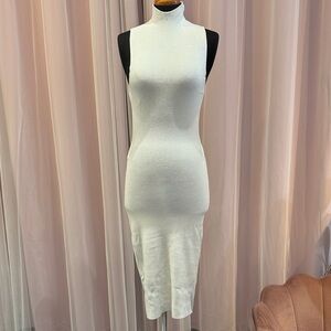 Knit Cream Mockneck Midi Dress with Open Back